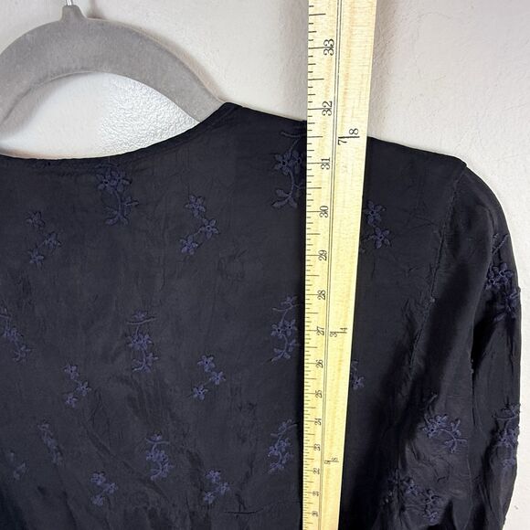 Johnny Was Blouse Top Floral Embroidered Boho Tie Crochet Black Large **READ** - Picture 4 of 6